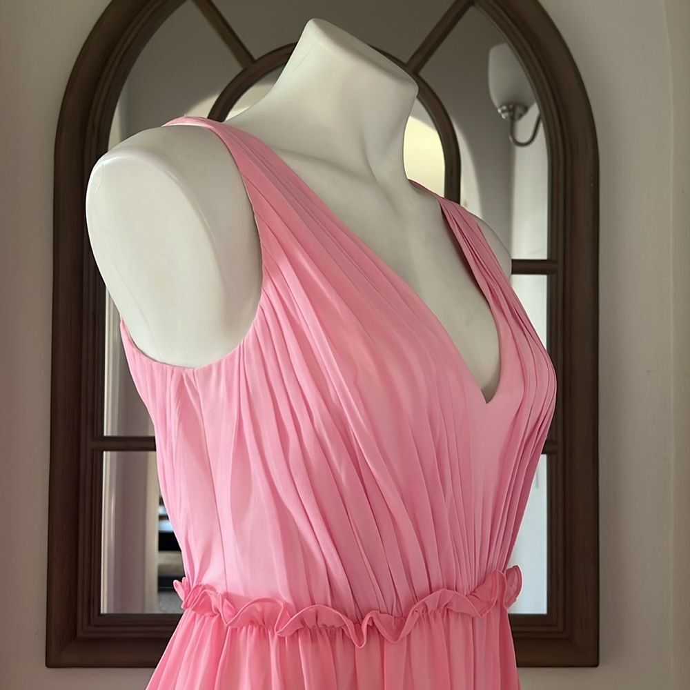 Aidan Mattox V-Neck Ciffon Color-Block Tiered Maxi Gown in Pink, NWT, Size 0 - Picture 10 of 13
